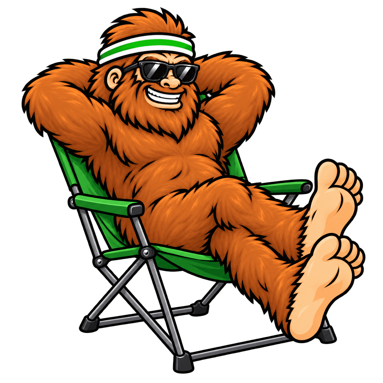 Bigfoot relaxing in shades with his feet up